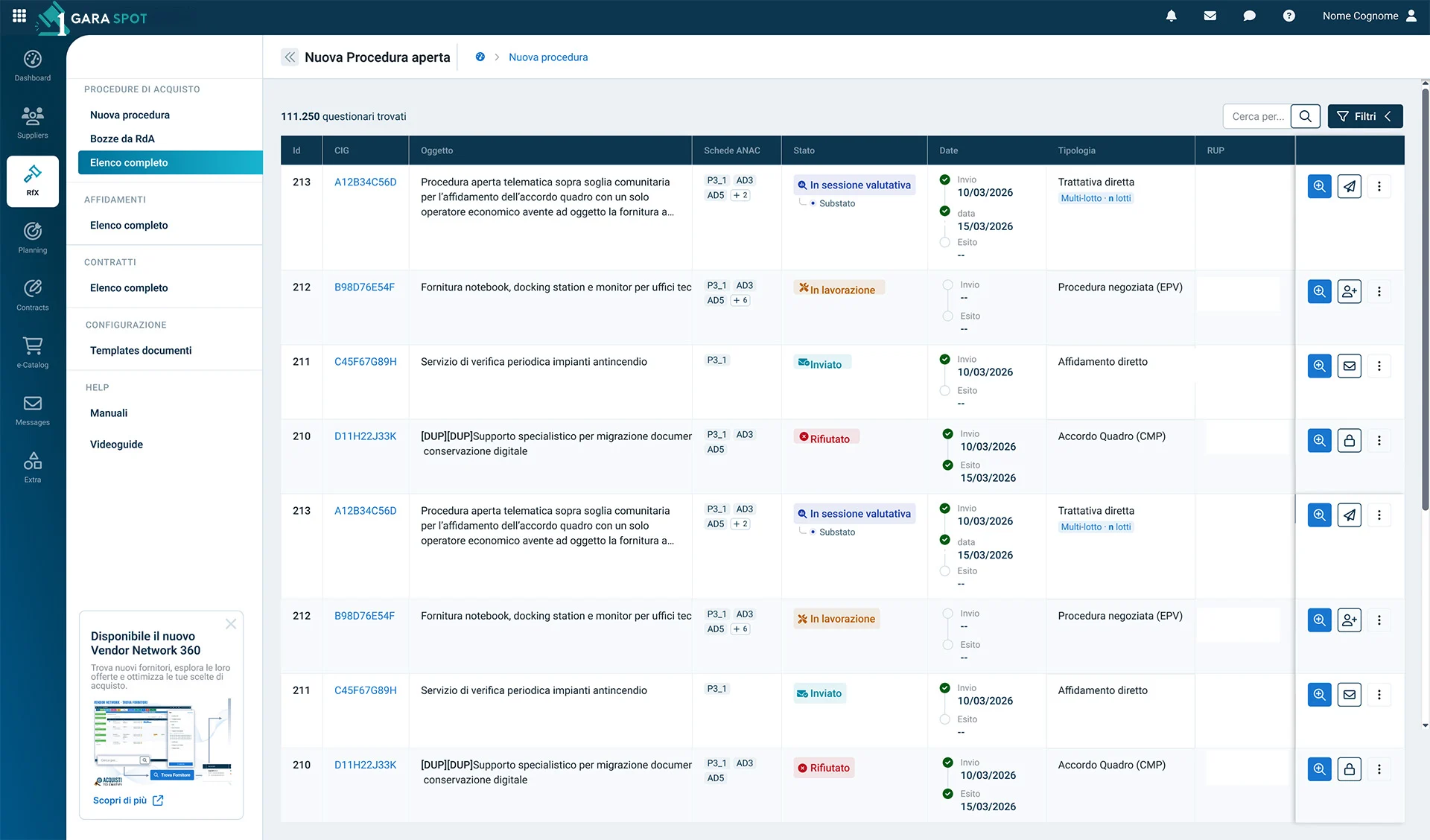 Schermata Backoffice Stazione Appaltante